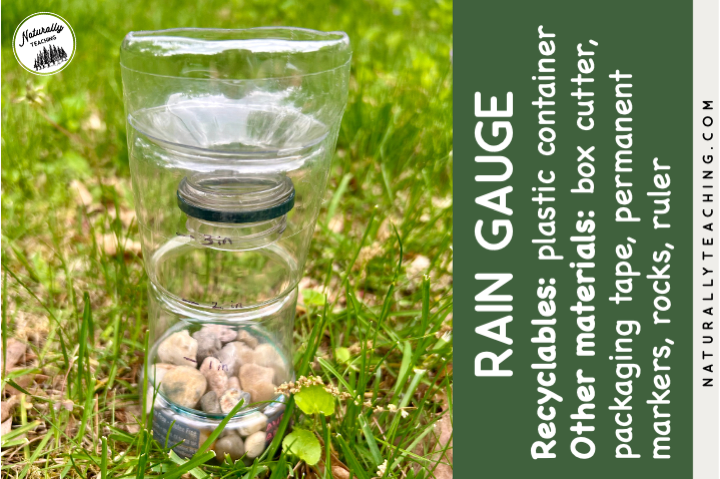 Rain gauges can be made from sturdy plastic bottles.