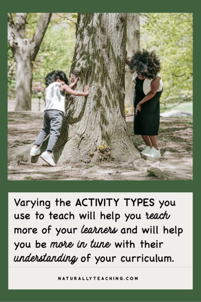 There are a variety of children's outdoor activities and games, like exploration that these children are doing, and give your students different ways to understand the curriculum.