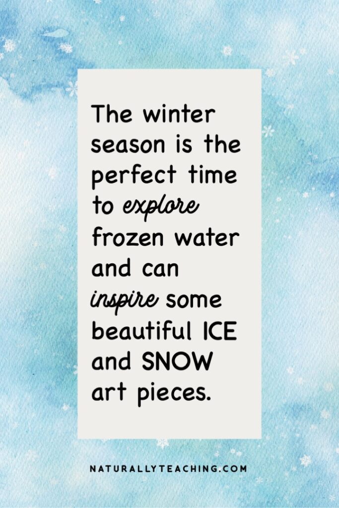 Like this watercolor painting, ice and snow art can be inspired by the shapes of snow, the textures they give off, and more.